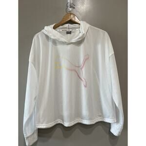 NWOT Puma cropped Baggy White sheer layer mesh Hoodie Athleisure Yoga Size 2X
